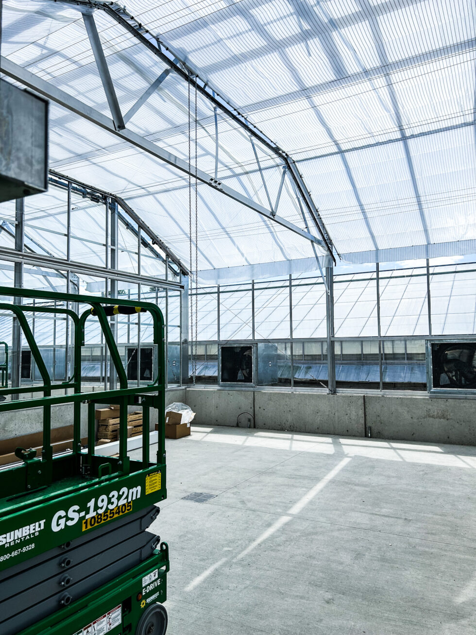 MSU-commercial greenhouse installation under construction by LLK Greenhouse Solutions