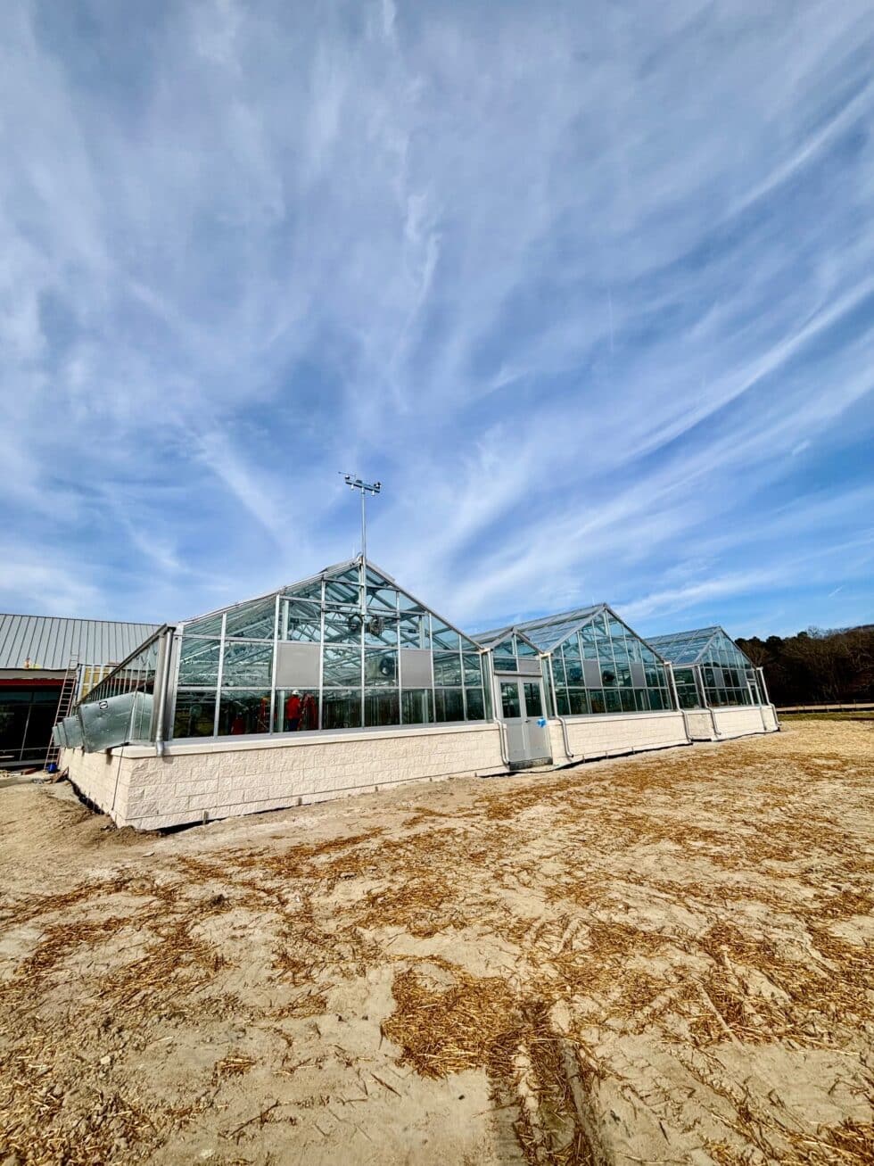 Exterior commercial greenhouse installation by LLK Greenhouse Solutions
